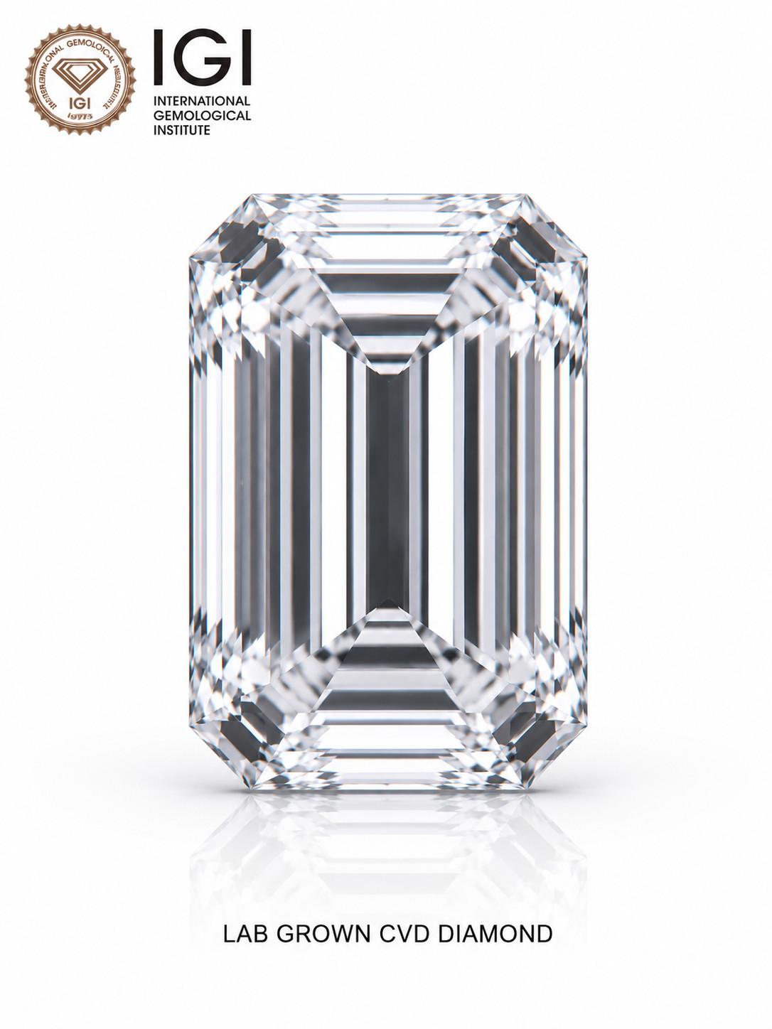 1 Ct Emerald Cut IGI Certified Lab Grown CVD Diamond D Color VVS1