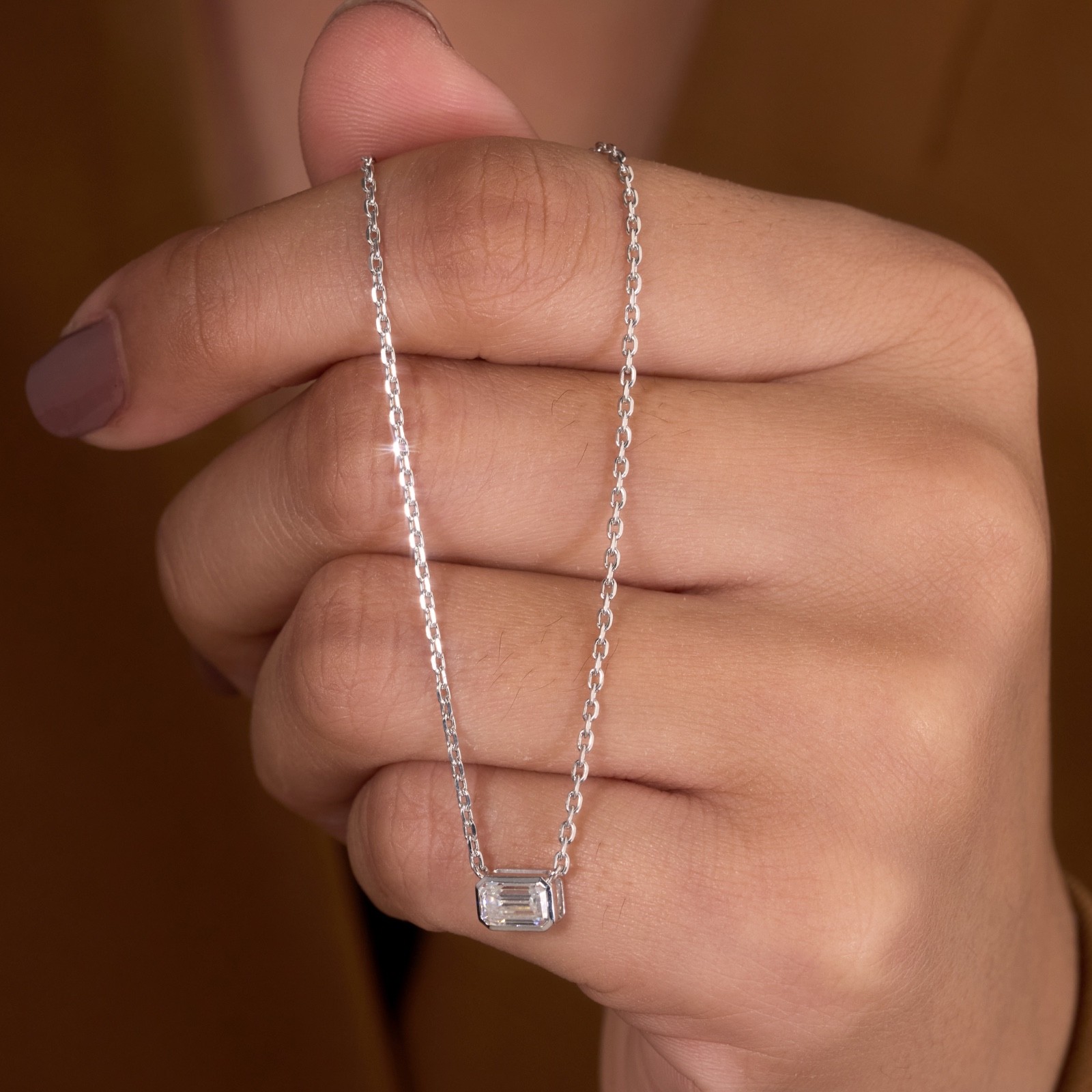 Emerald cut Lab grown diamond pendant necklace | 925 sterling silver