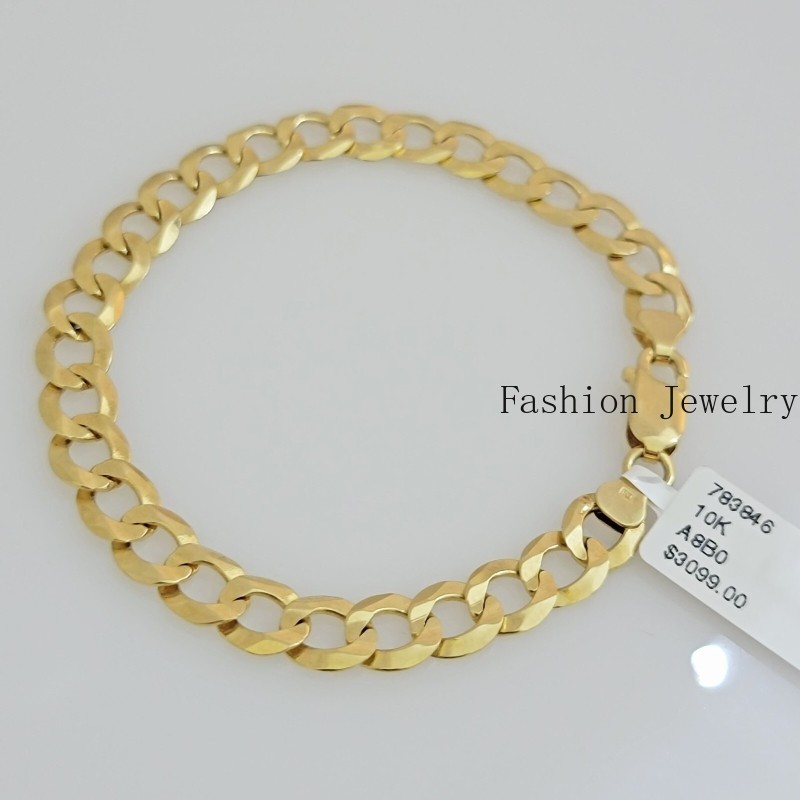Real 10k Yellow Gold Bracelet Solid Cuban Link 7 Inch 7mm 10kt Women Bracelet