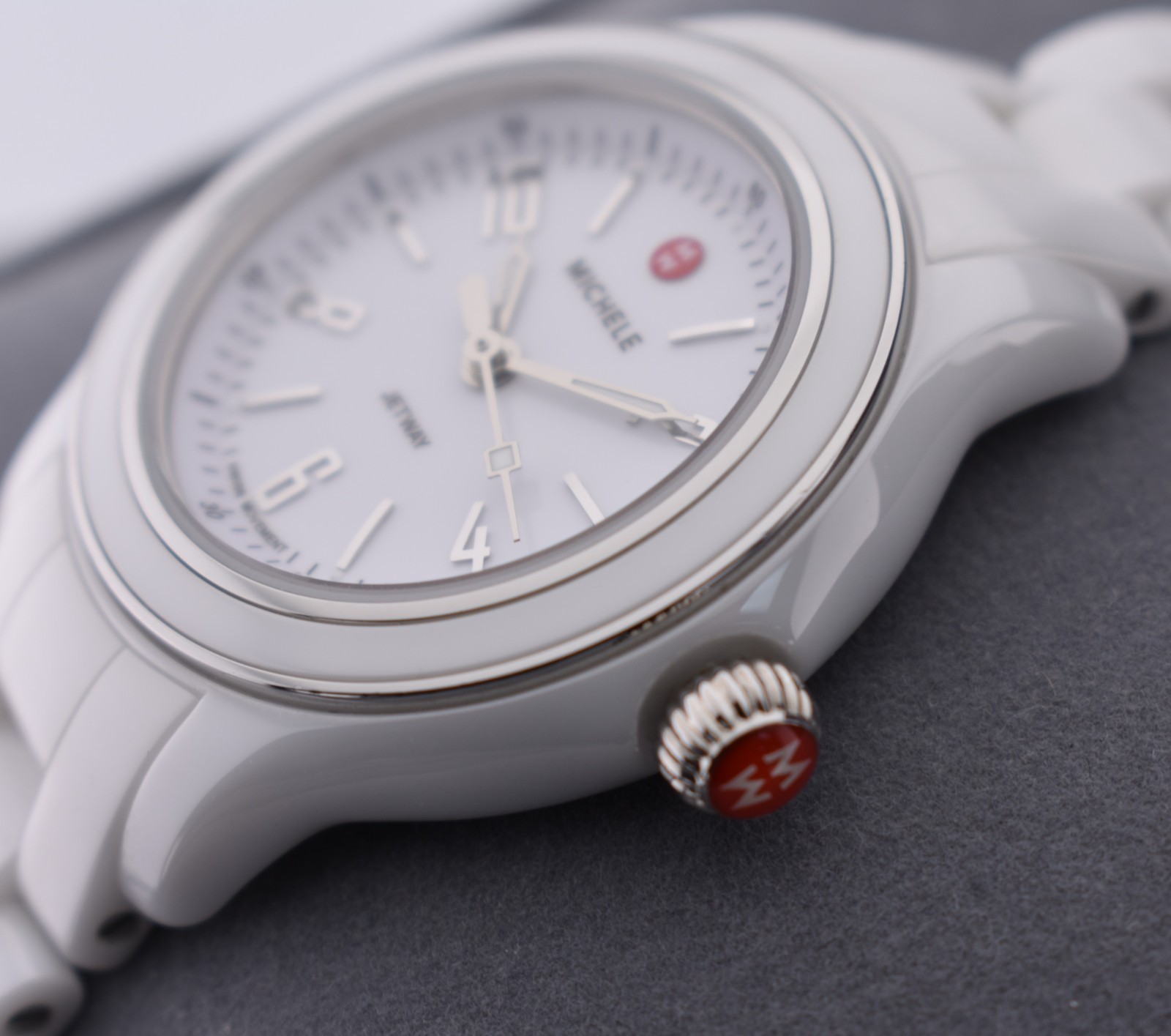 NEW Michele Jetway Mini Ceramic White Bracelet Swiss Watch MWW17E000002 $995.00