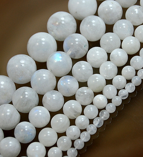 4mm 6mm 8mm 10mm 12mm Natural Smooth Moon Stone Round Beads 15.5″