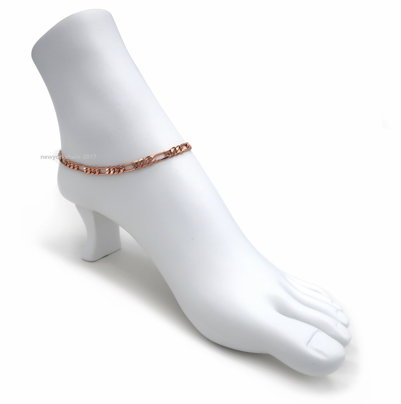5mm Italian Figaro Link Chain Anklet 10″ Ankle Bracelet 14K Pink Gold Plated