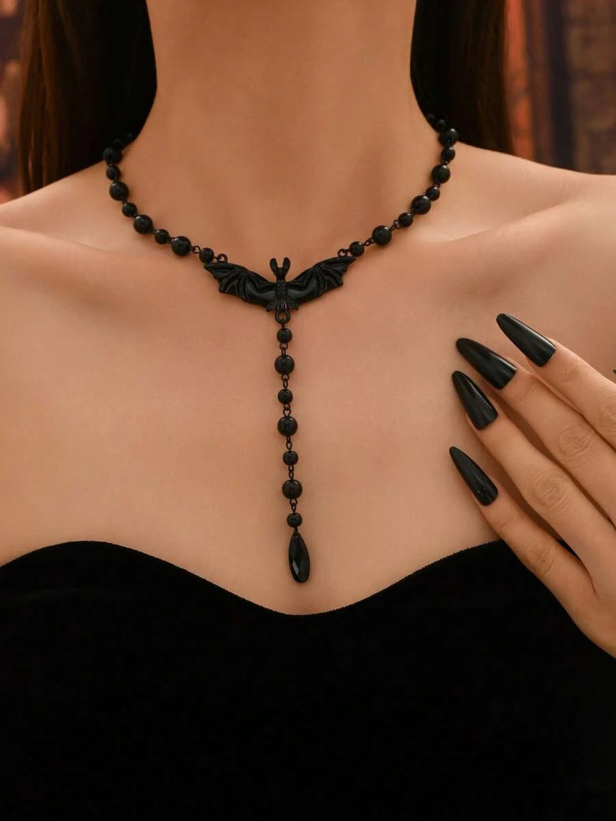 1pc Gothic Bat Tassel Necklace Long Pendant Y Chain Halloween Jewelry