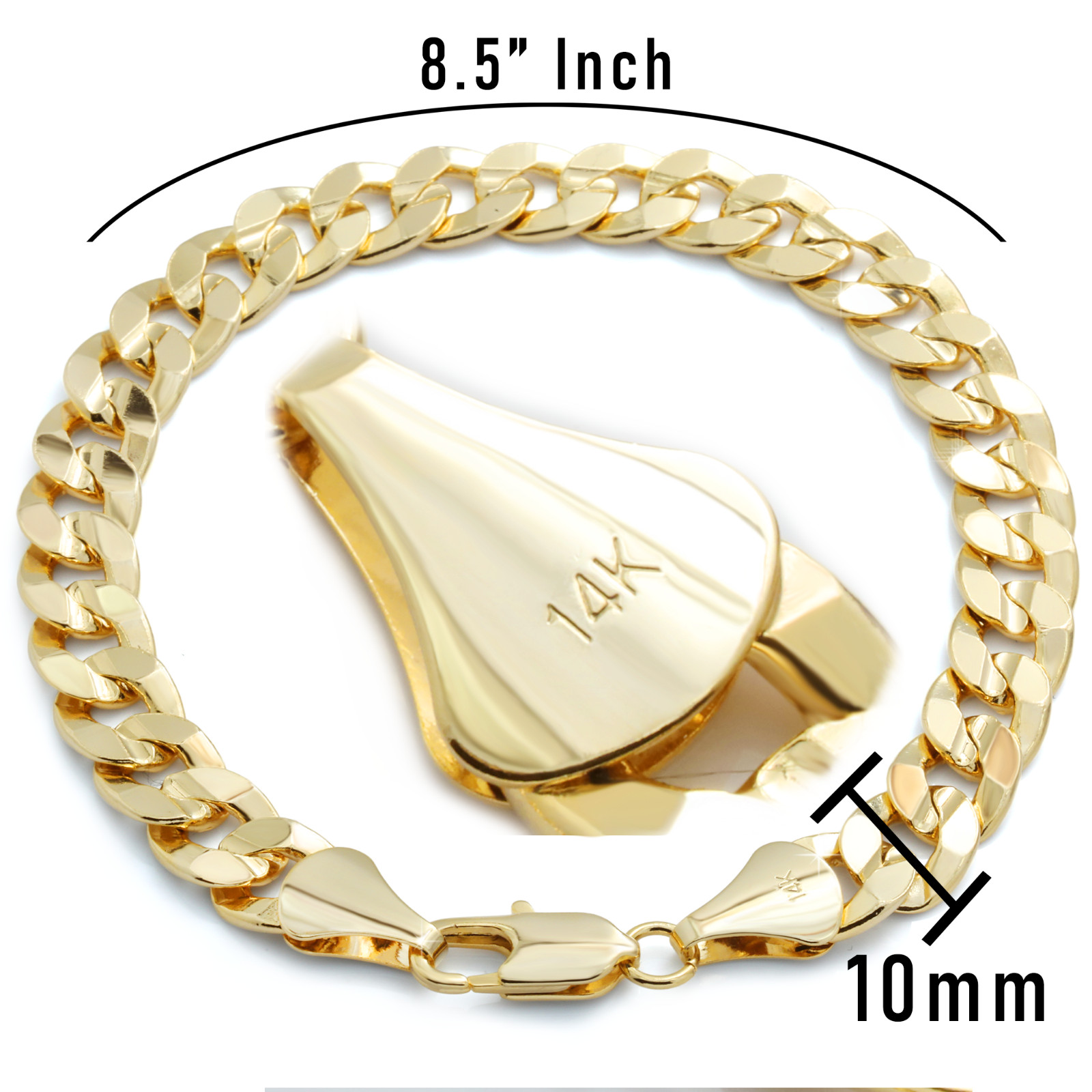 Concave Cuban Link Chain 10mm Bracelet 8.5″ | 14K Gold Plated HipHop Men Fashion
