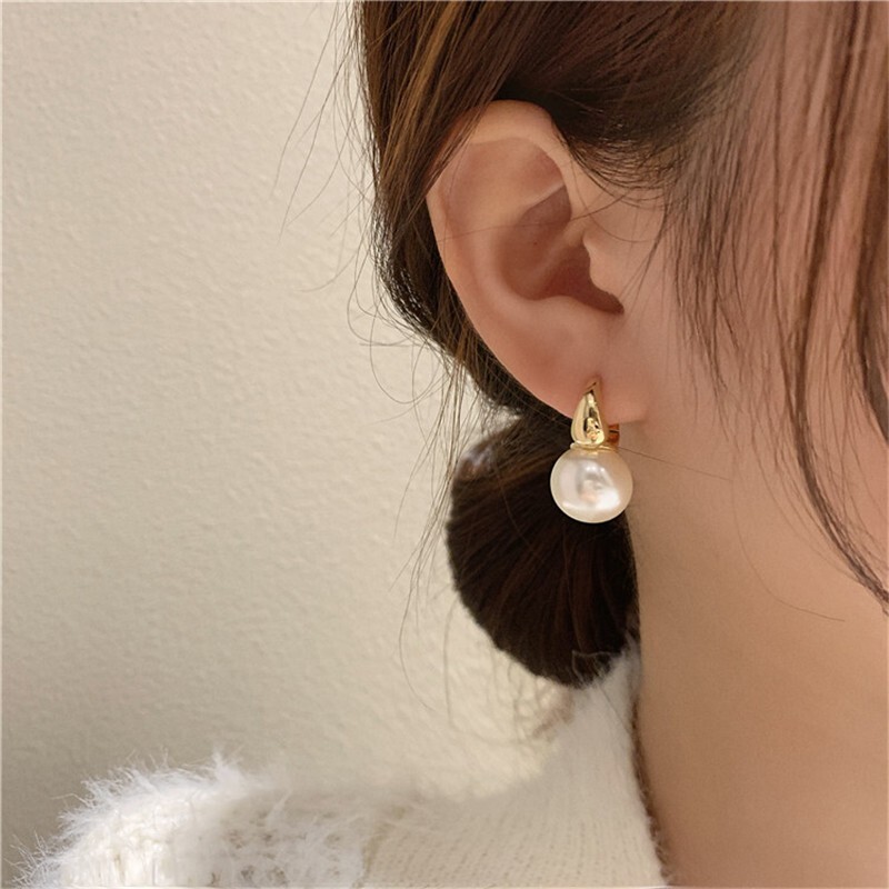 White Pearl Drop Dangle Earrings,Elegant Pearl Earrings,Gold Hoop Earrings,Gifts
