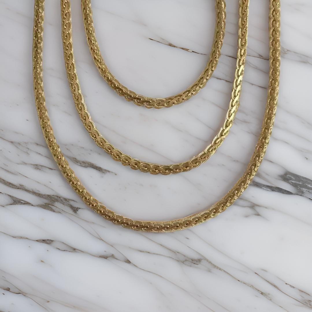 Vintage Gold filled Braided Herringbone Chain women waterproof and tarnish free