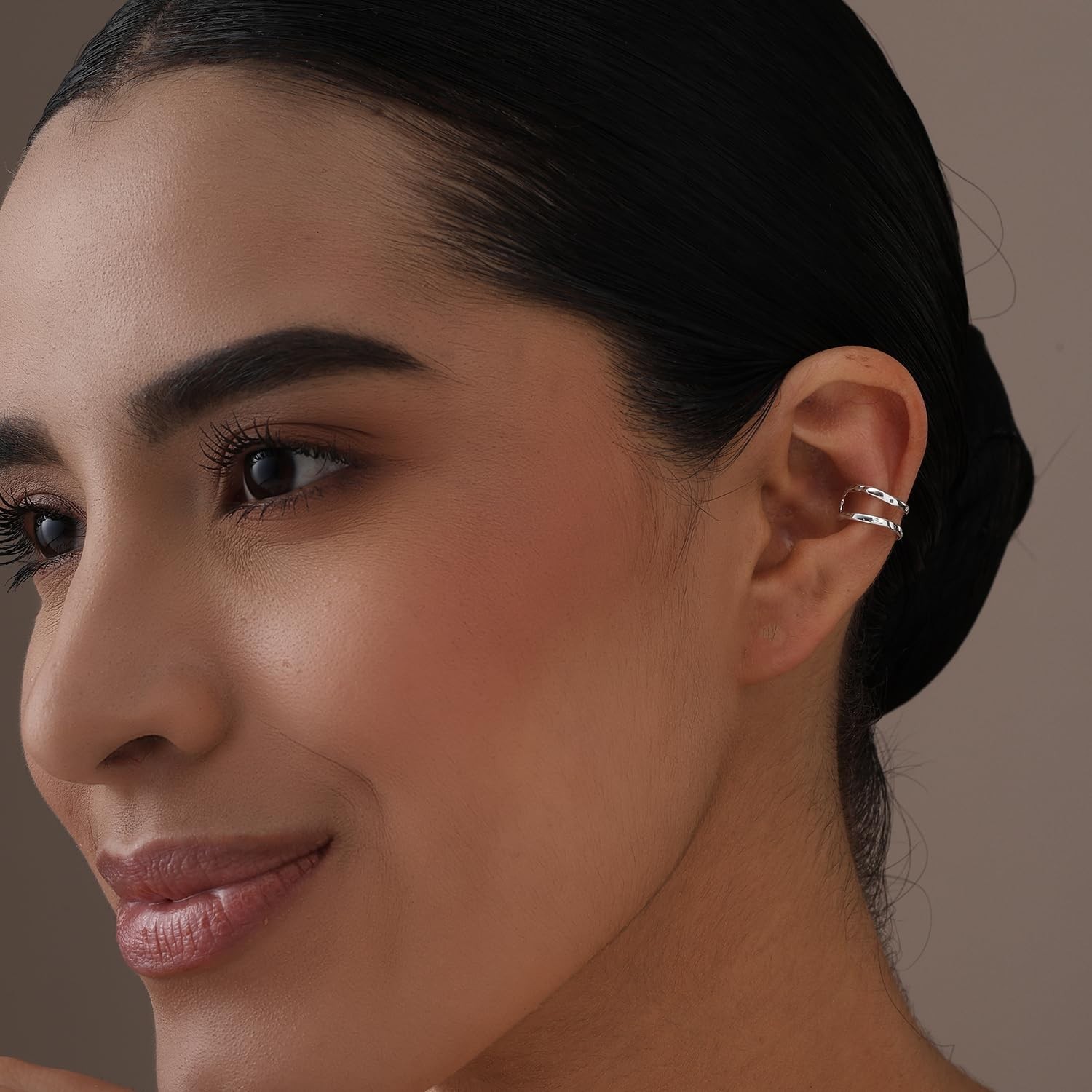 925 Sterling Silver Hammered Ear Cuff-Set for Non-Pierced Earring for Women 12mm