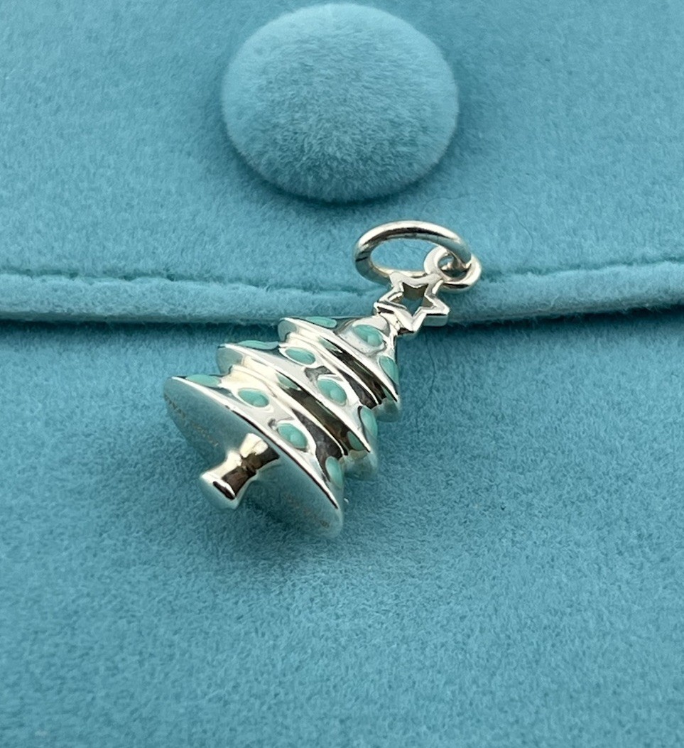 Tiffany Co Christmas Tree Charm Pendant Blue Enamel, Tiffany Blue Enamel Charm