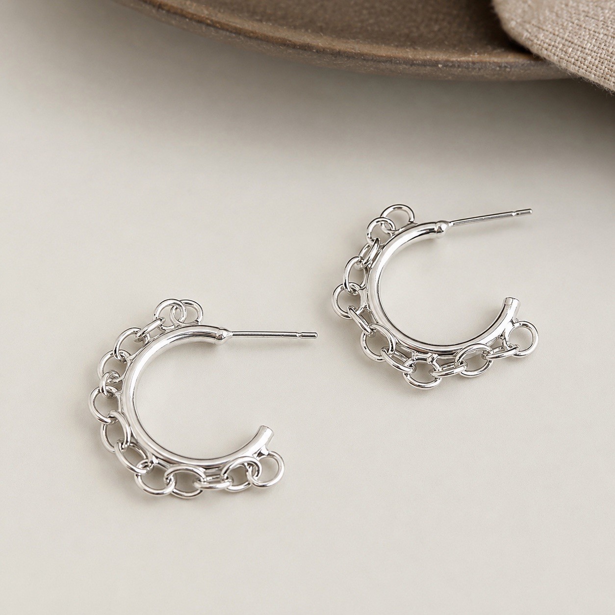 925 Silver Chain Huggie Hoop Stud Earrings Minimalist Statement Earrings D11