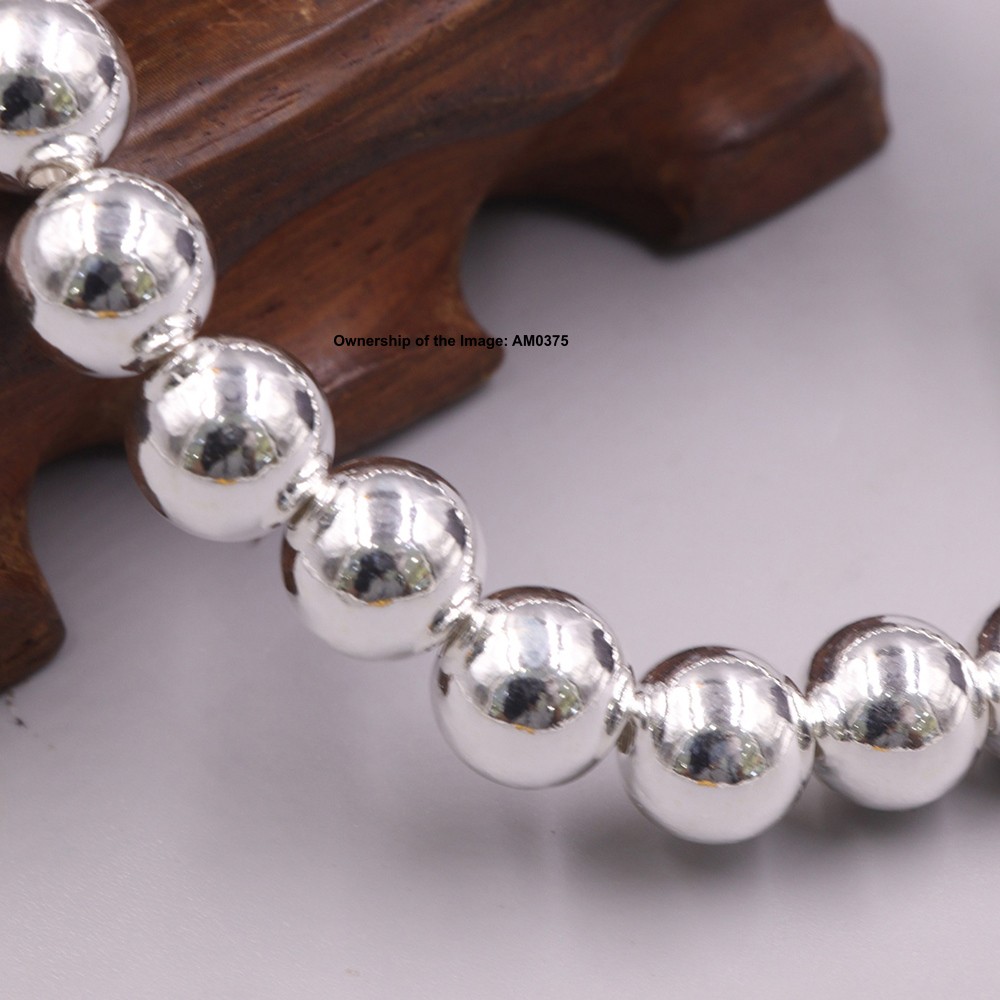 Pure 999 Fine Silver Glossy Beads Elastic Bracelet Handmade DIY Stretch Bracelet