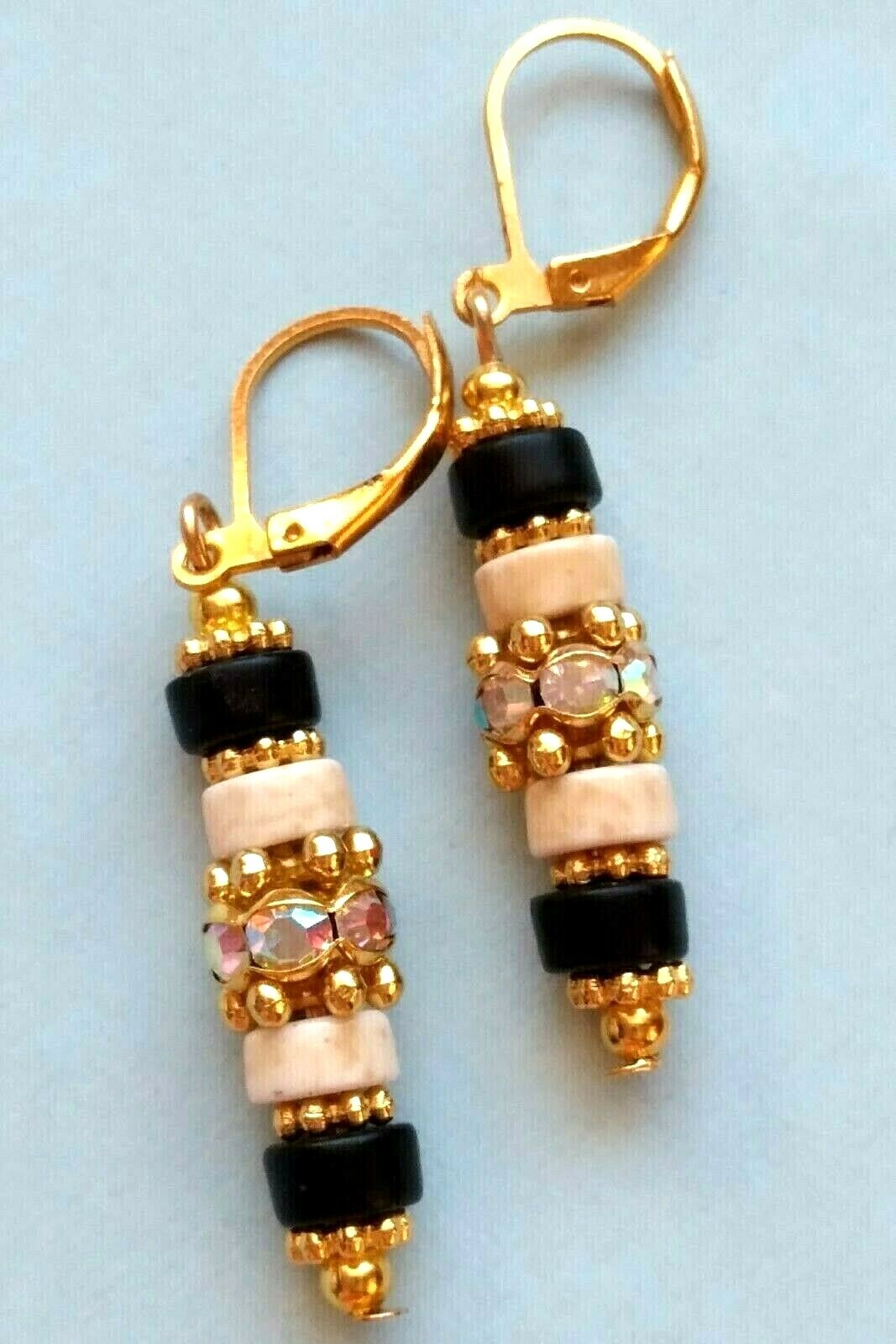 Black White HOWLITE HEISHI AB Ring earring GP LEVERBACK artisan X2