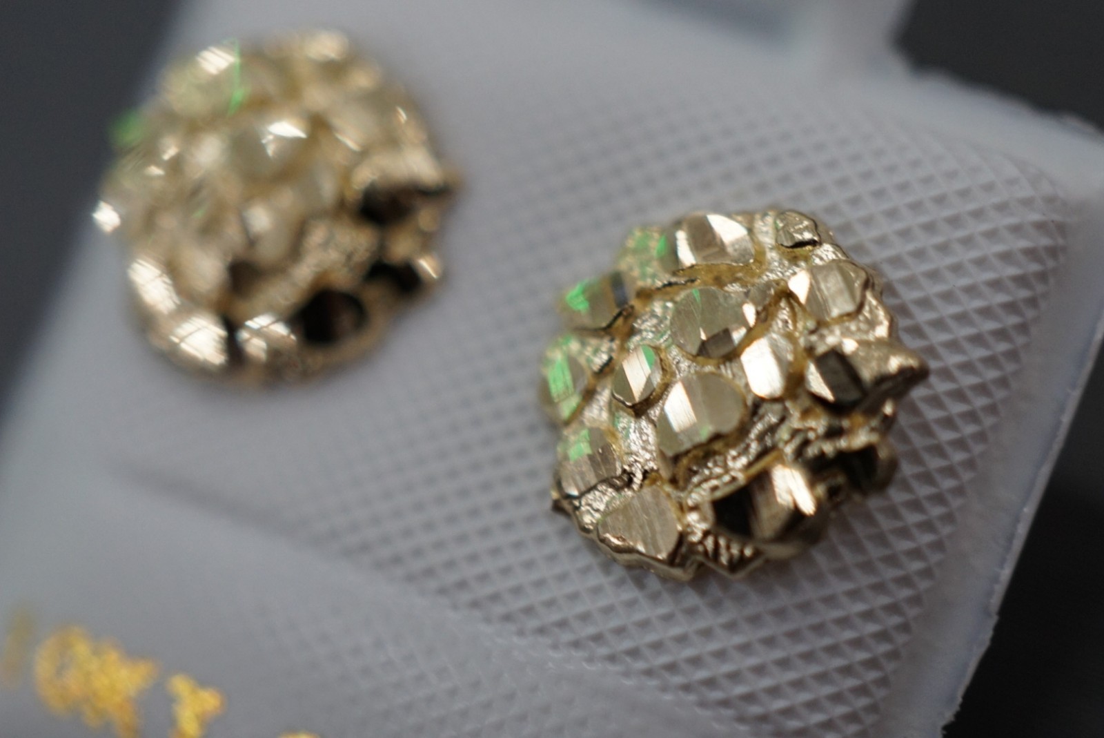 Real 10K Solid Yellow Gold 8.5MM Round Diamond Cut Nugget Stud Earrings.