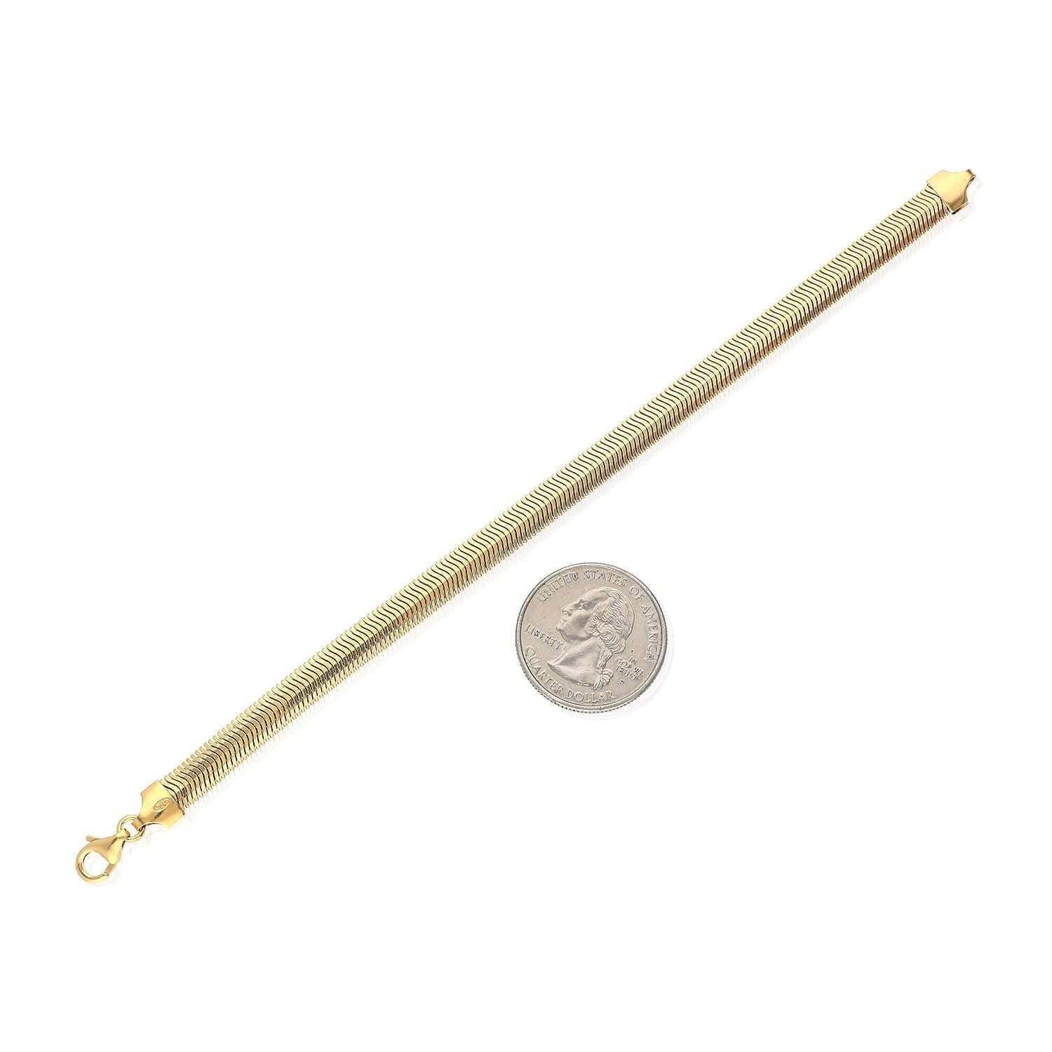 Yellow White Gold Over Sterling Silver Fancy Puffed Herringbone Bracelet 7.5″