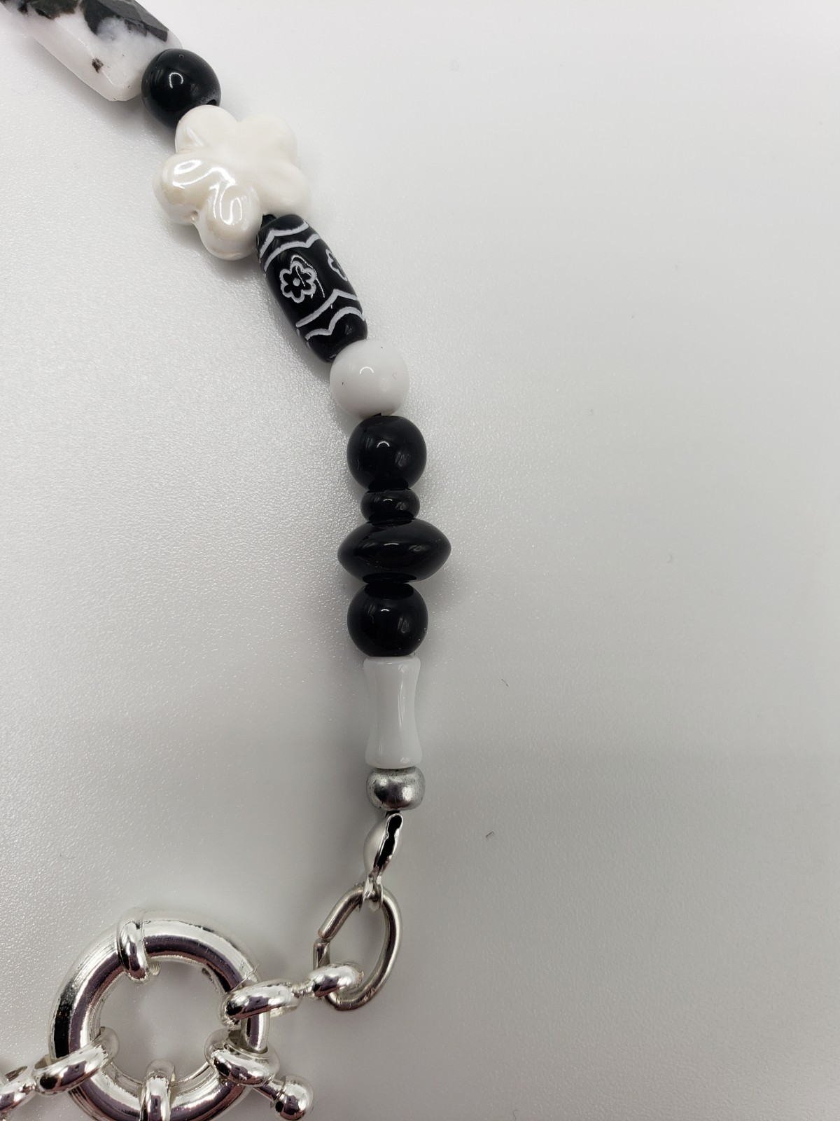 Handmade Black White Bead Necklace 21” Mixed Media OOAK Bead Soup Statement