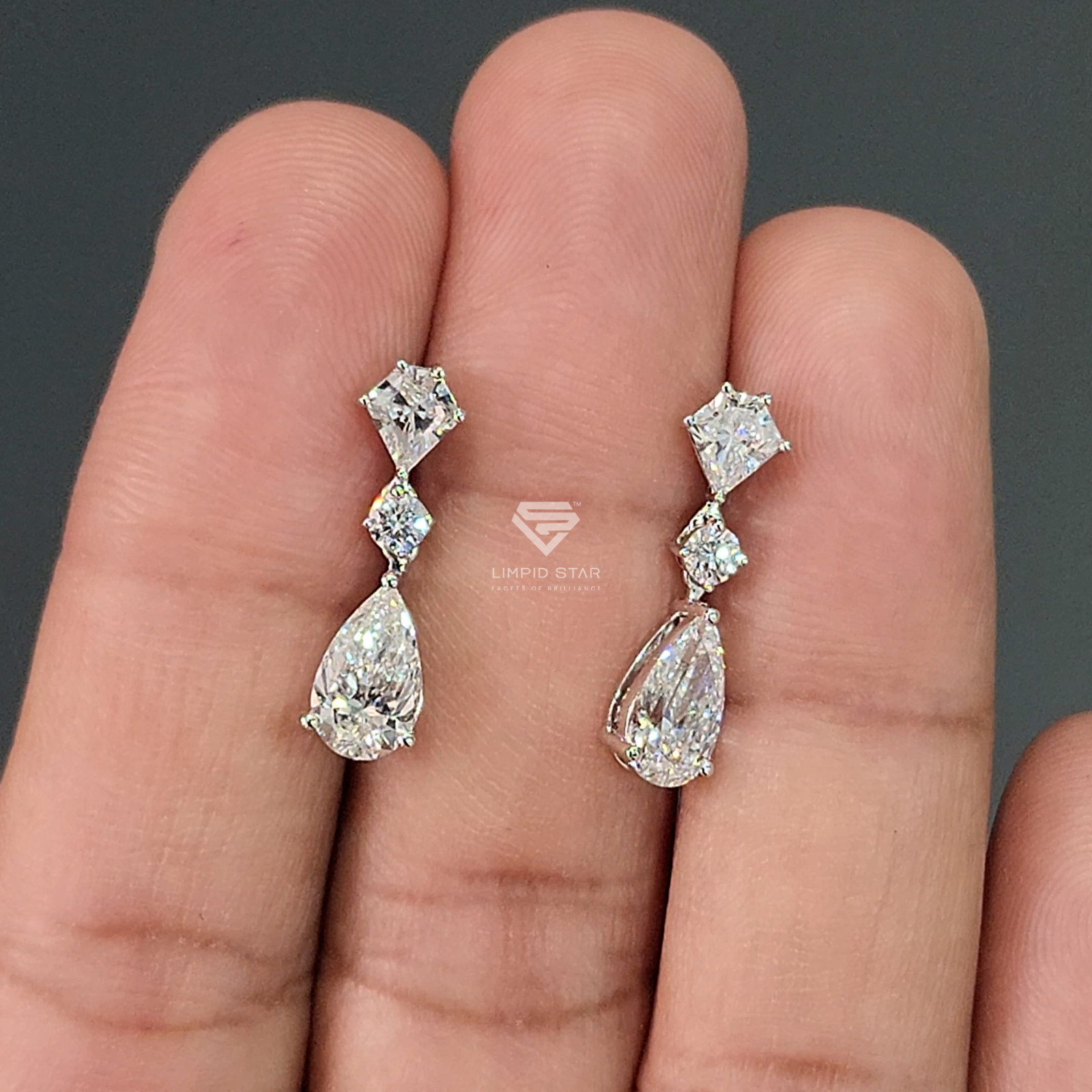 Lab Grown Pear Cut Diamond Drop Earrings | Kite Accent, 925 Silver , IGI
