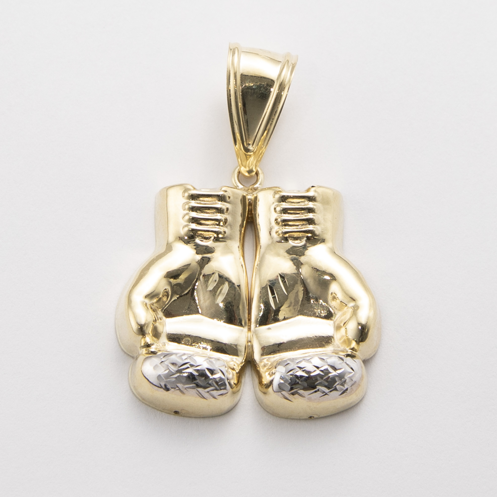 Double Boxing Glove Pendant Charm Diamond Cut Real 10K Yellow White Gold
