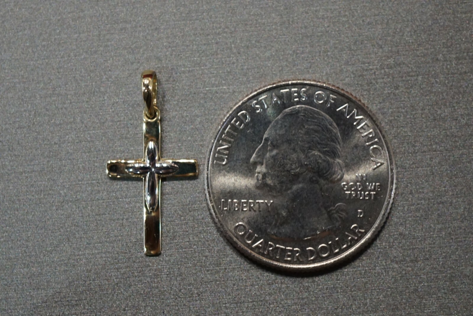 14K Solid Yellow Gold Two Tone Polished 0.9″ Small Crucifix Cross Charm Pendant.