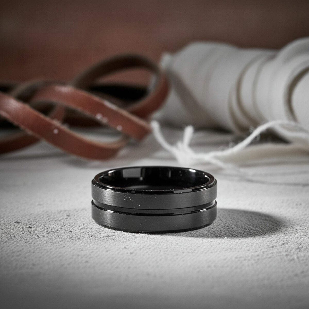 ARCHER | Black Ring, Black Tungsten Ring, Grooved, Stepped Edge