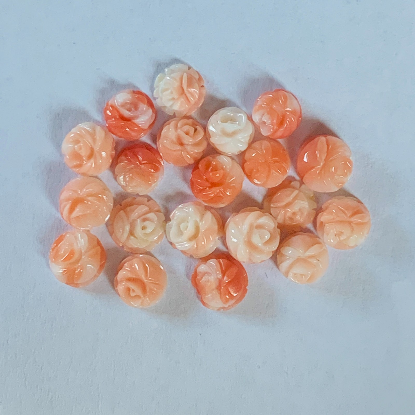 Andy’s Gem Garage Sale – 20 pieces Natural Carved Salmon Coral Flowers 6-6.5mm