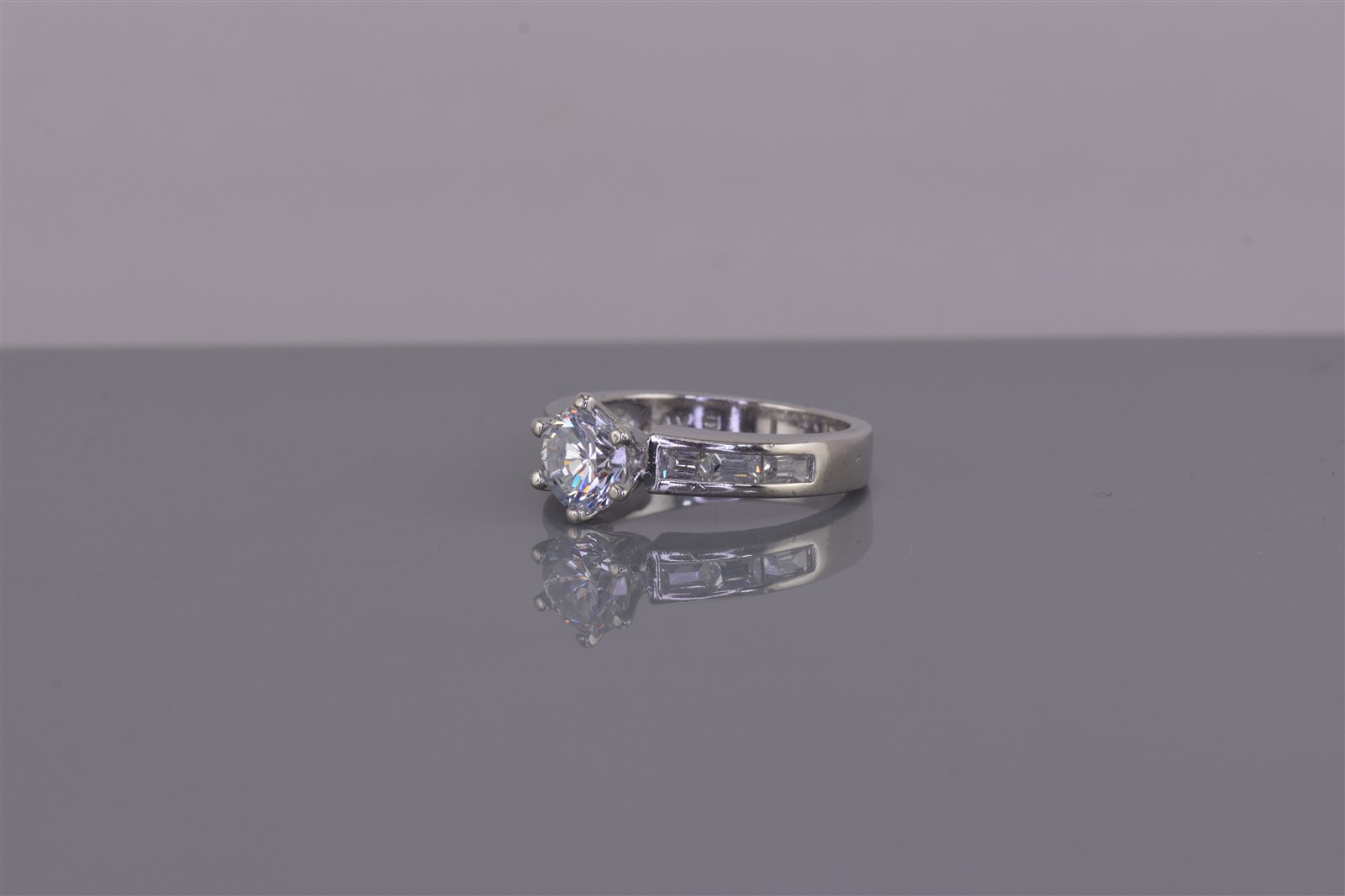 Sterling Silver Round Cubic Zirconia Channel Set Baguette Band Ring 925 Sz: 5