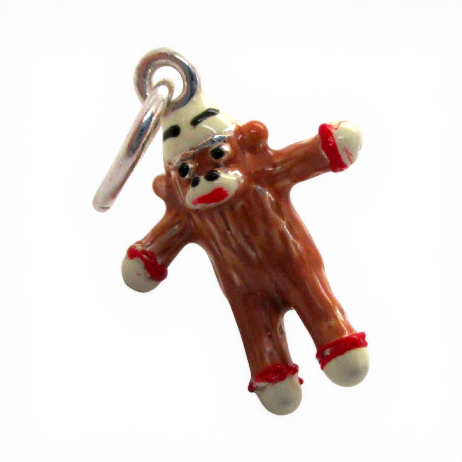Sterling Silver SOCK MONKEY Charm for Bracelet PENDANT Hand-enameled CUTE!