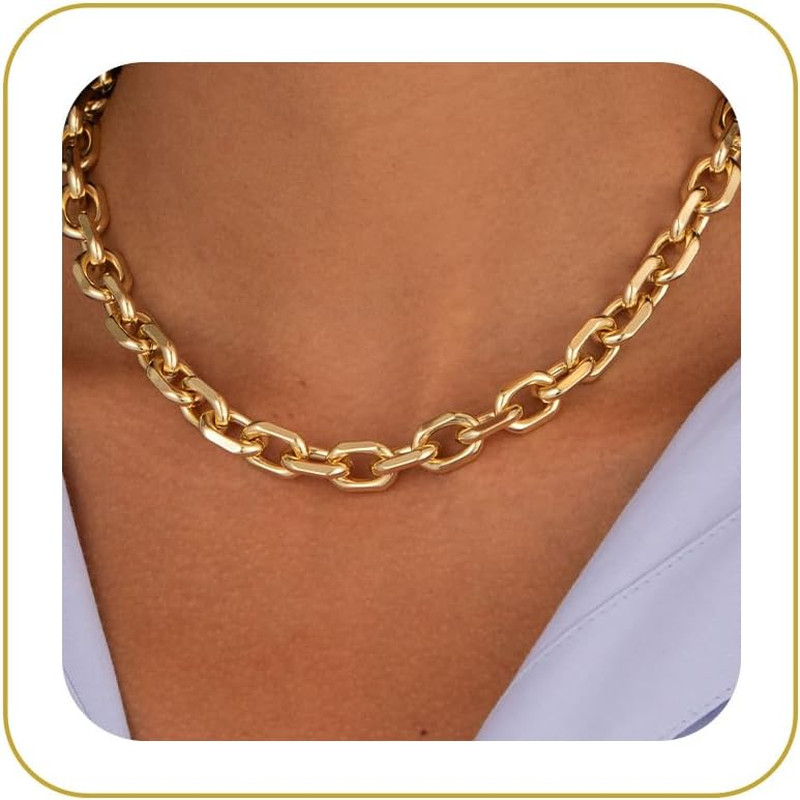 Gold Necklace for Women – Chunky 14K Gold Plated Chain Necklace Cuban Link Paper