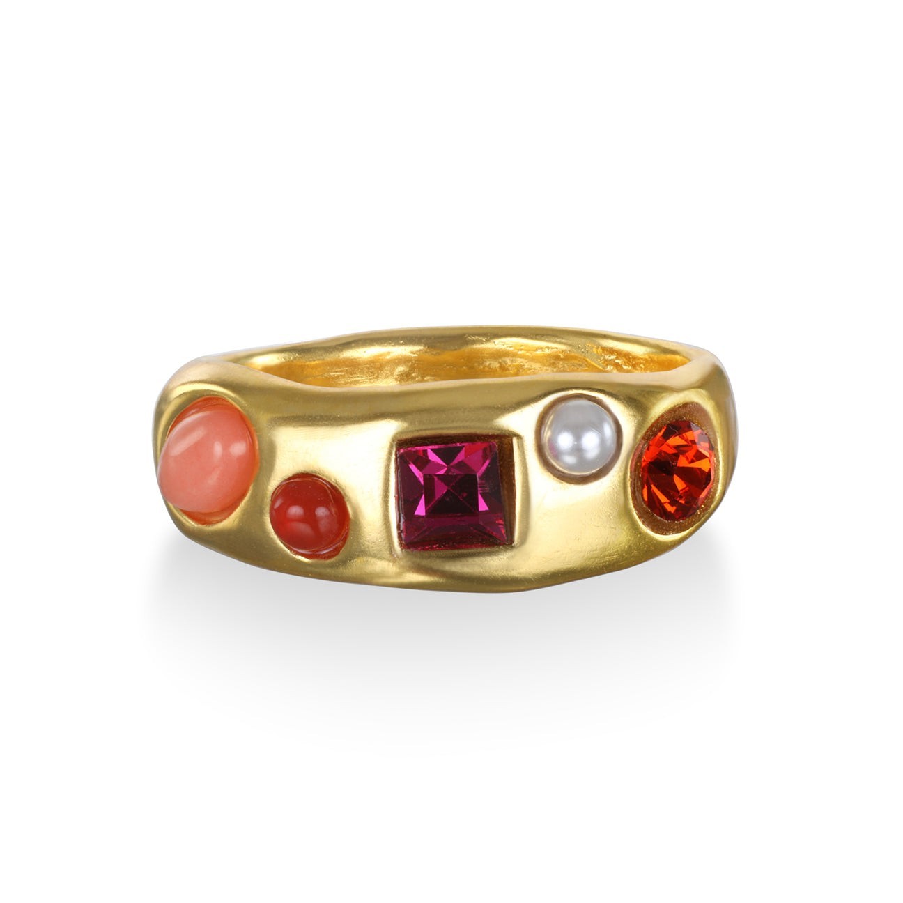 Sequin NYC Rococo Gem Ring Coral Size 6 NWT 22K Gold Plated Statement Ring