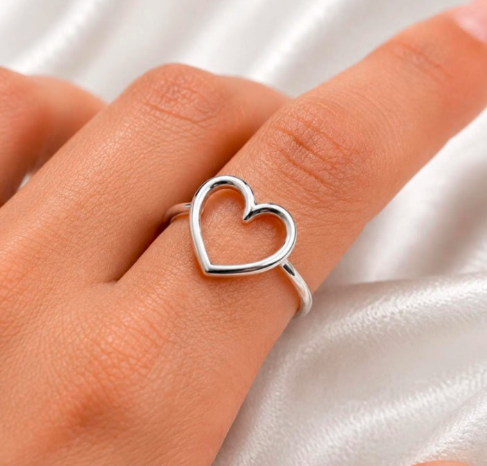 Band Heart Handmade Silver Ring, 925 Sterling Silver, Dainty Silver Ring,