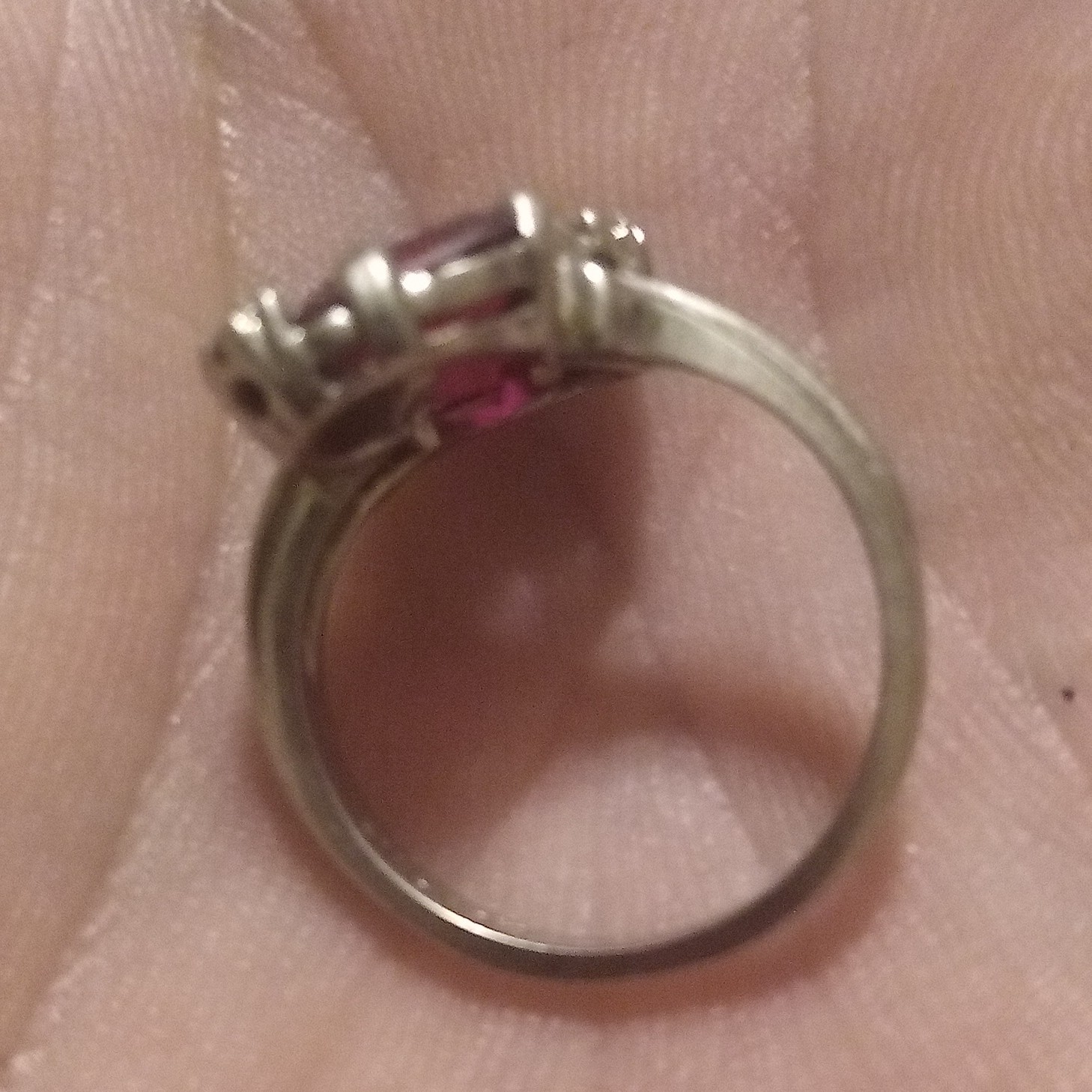 Silver Tone Bypass Cocktail Ring 2 Oval Red Stones Prong Set Size 3
