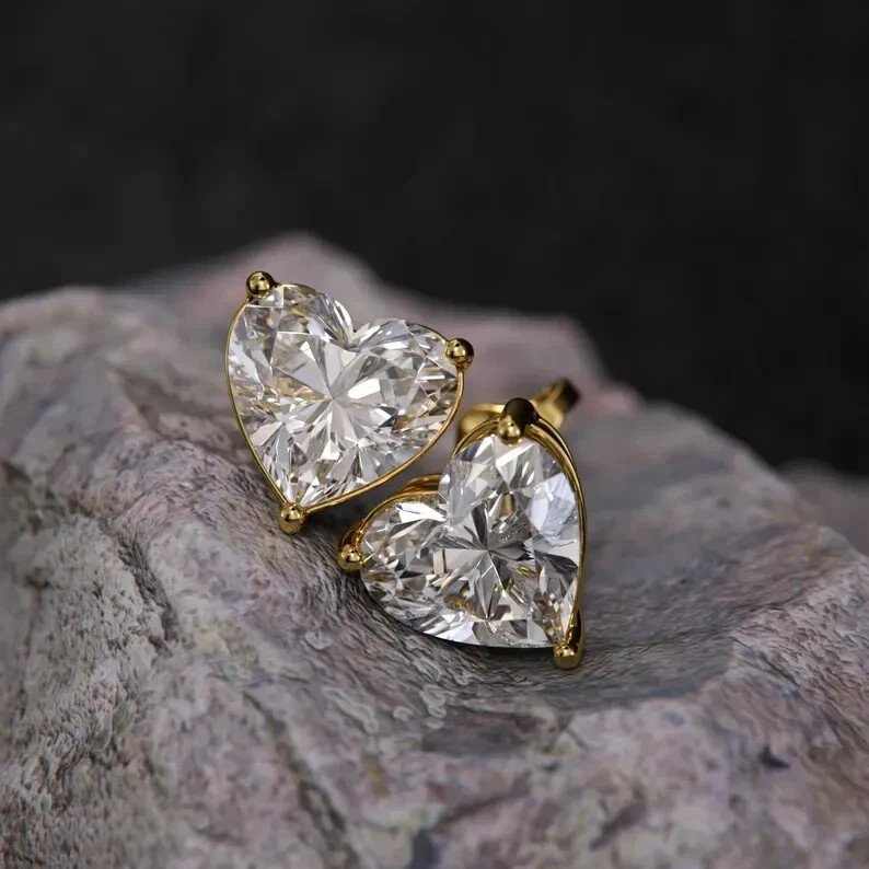 3Ct Heart-Cut Lab Created Push Back Stud Earrings 14k Yellow Gold Plated