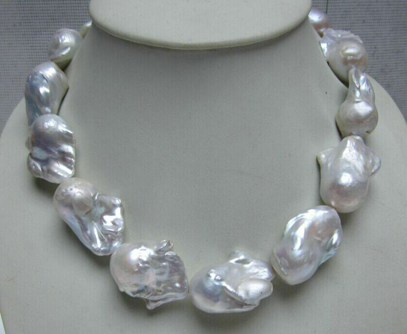 HUGE NATURAL AAA++ GENUINE SOUTH SEA WHITE BAROQUE PEARL NECKLACE 18”