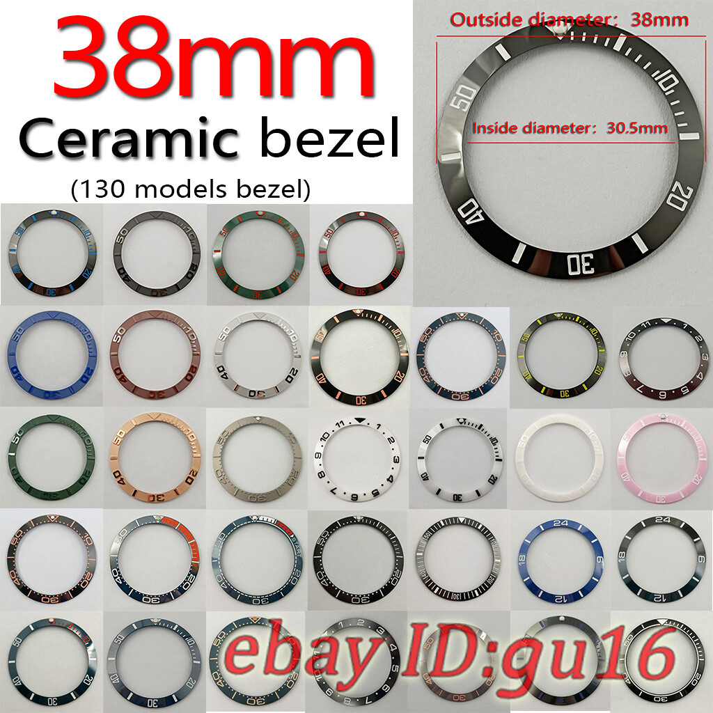 38mm black white blue green gold ceramics bezel insert fit 40mm automatic watch