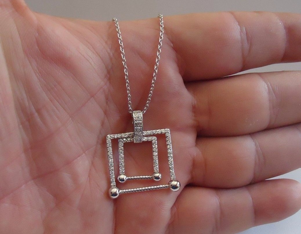 STERLING SILVER GRADUATED SQUARE NECKLACE PENDANT 1.50 CT LAB CREATED DIAMOND