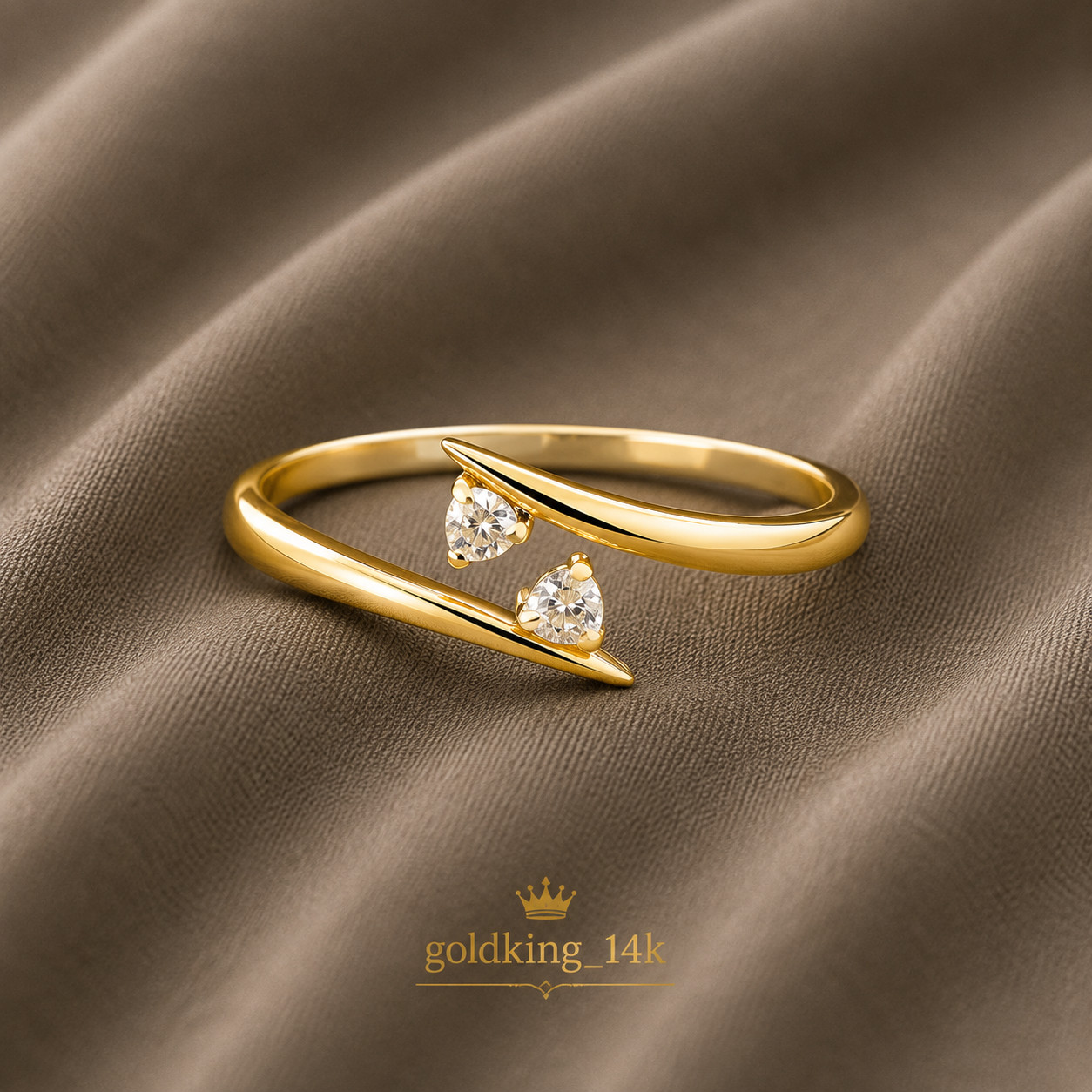 Adjustable Women’s 2 Simulated Diamond Toe Ring 14k Yellow Gold Plated 925Silver