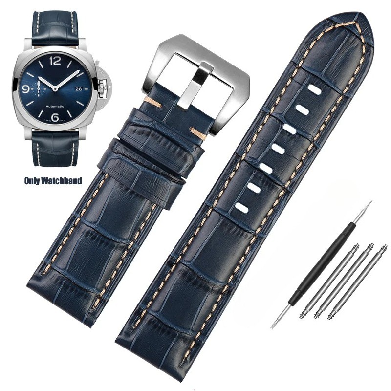 Premium Waterproof Blue Cowhide Leather Watch Band For Panerai PAM688/441/1313