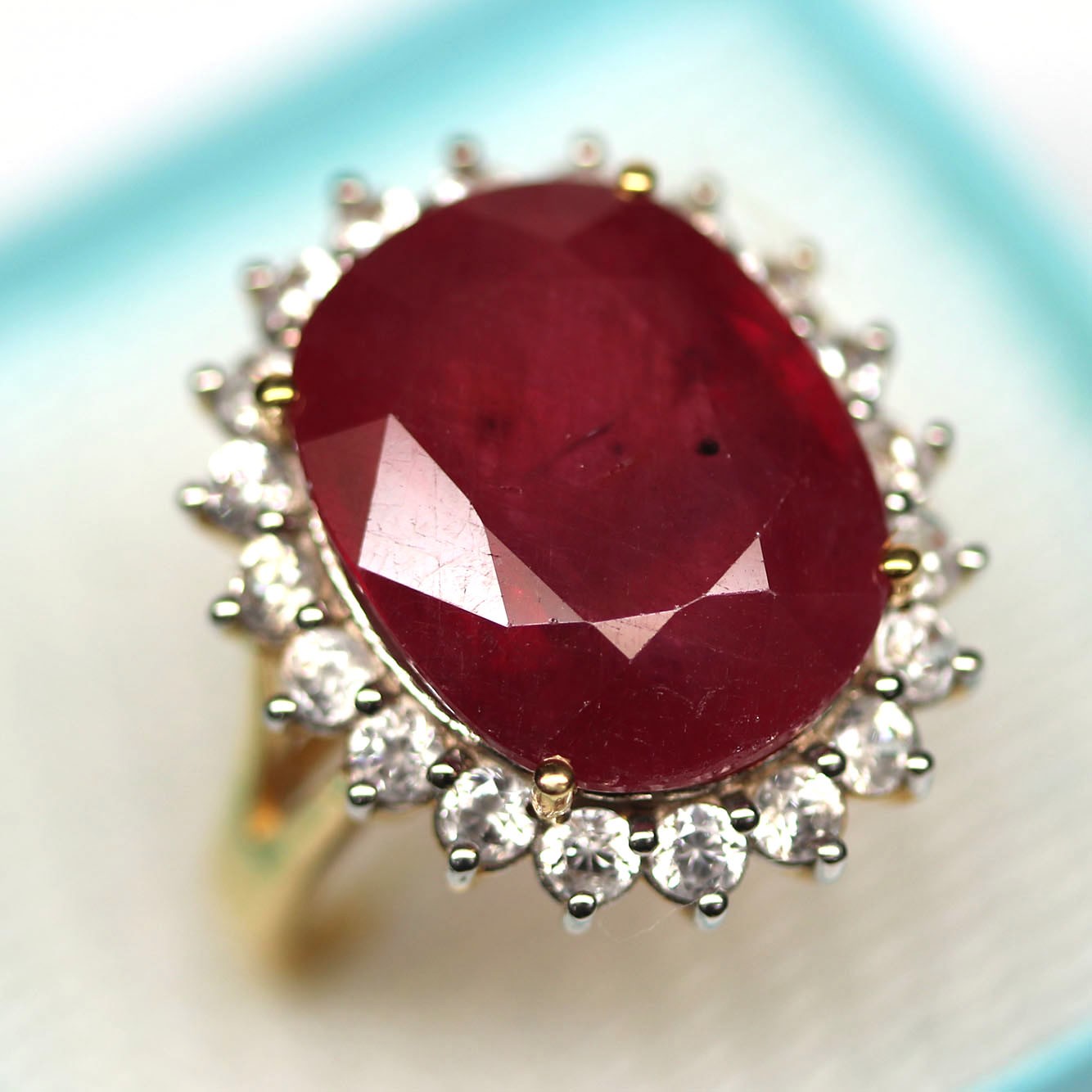 Handmade 925 Sterling Silver 12 x 15 mm. Red Ruby White Zircon Ring Size 6.75