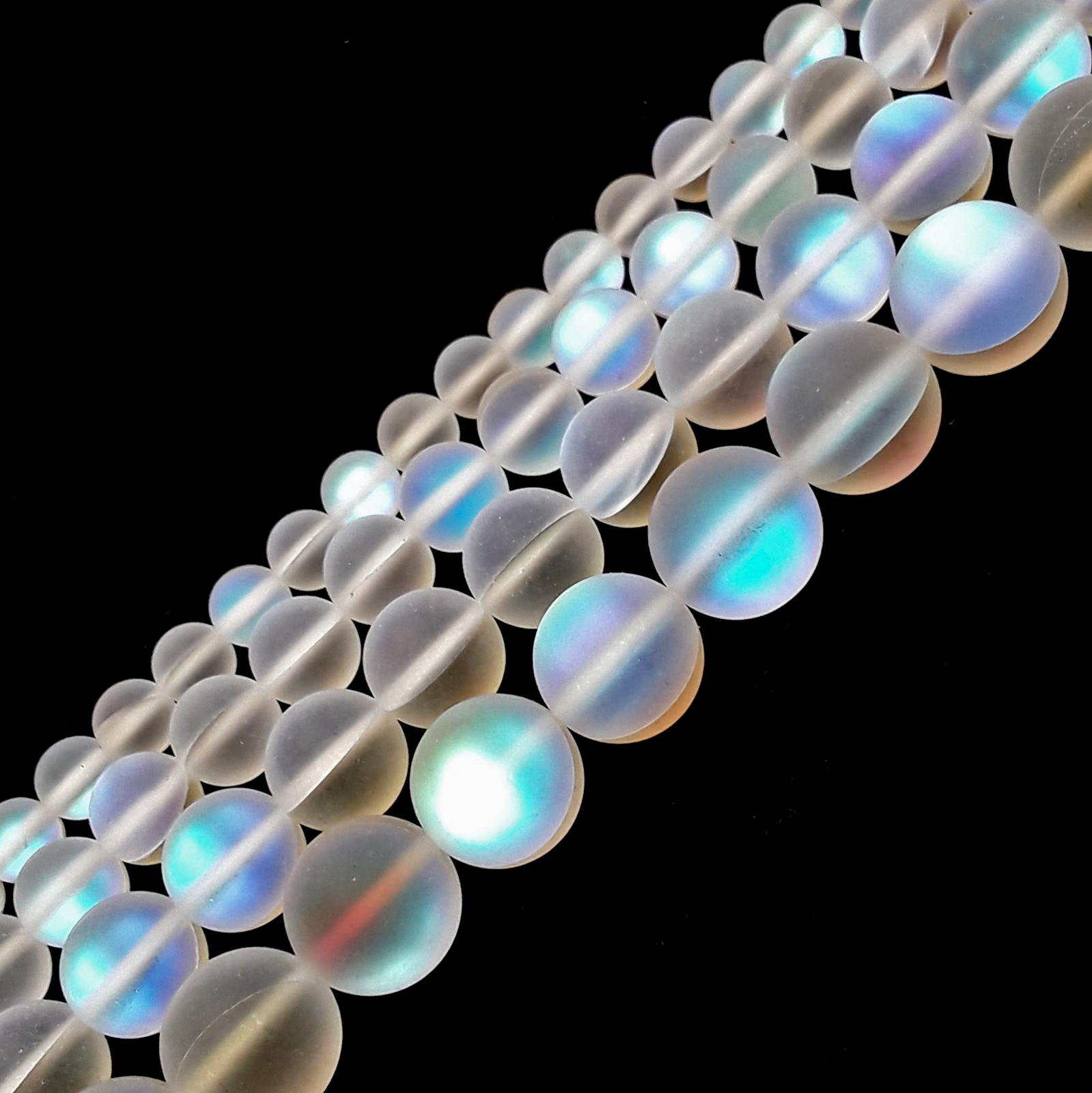 Clear Mystic Mermaid Glass Matte Round Beads 6mm 8mm 10mm 12mm 15.5″ Strand