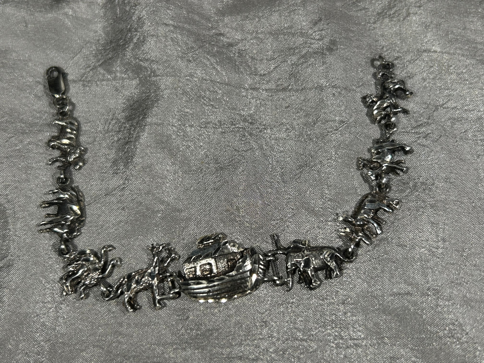 DETAILED STERLING SILVER NOAH’S ARK ANIMAL BRACELET 7″