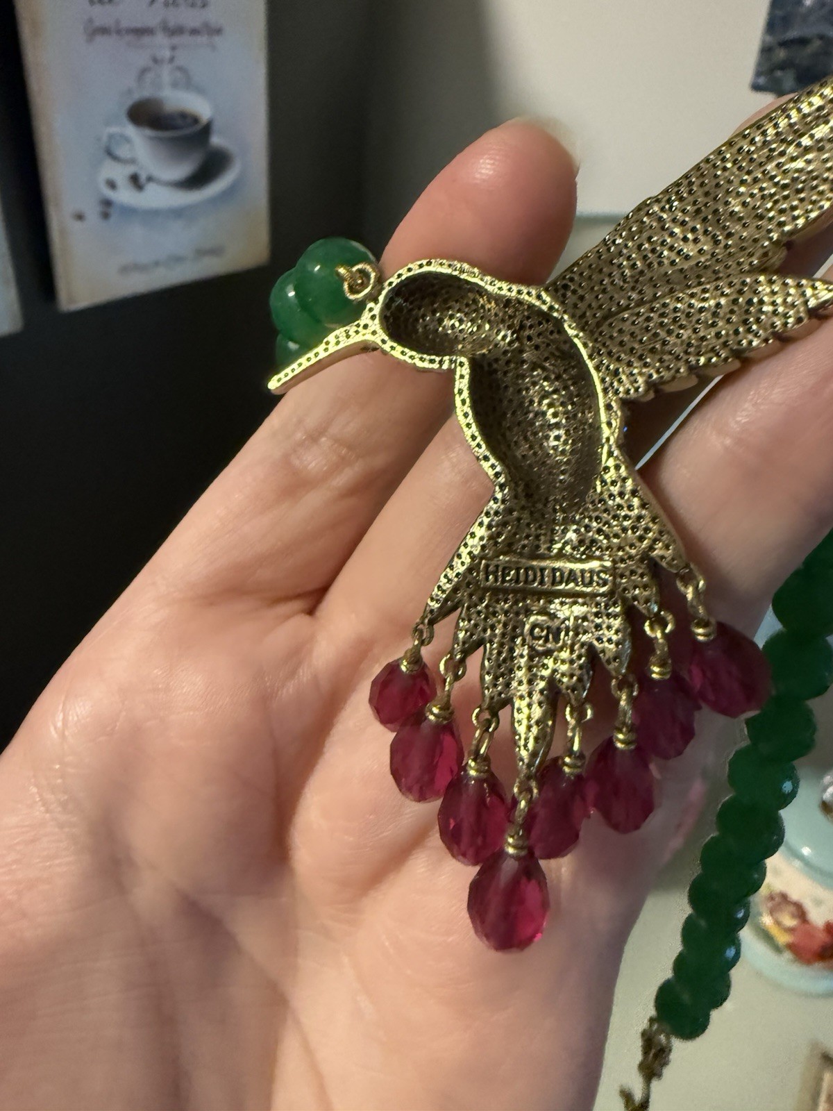 Heidi Daus Sincere Joy Signed Crystal Hummingbird Charm Pendant Beaded Necklace
