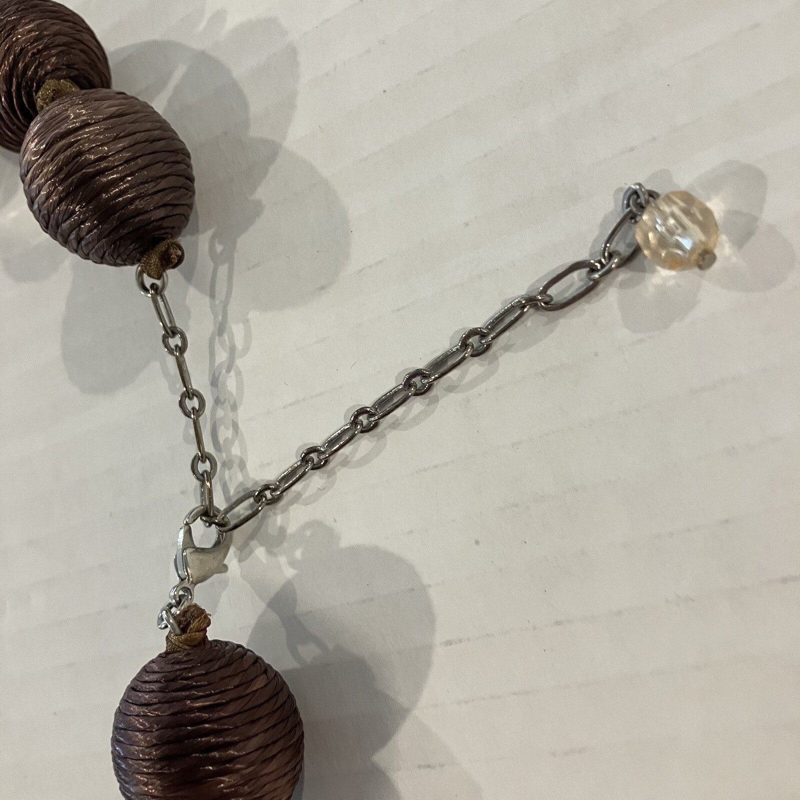 Silk Brown Large Hand Knotted Bead Strand Necklace Adjustable Lobster Claw Clasp