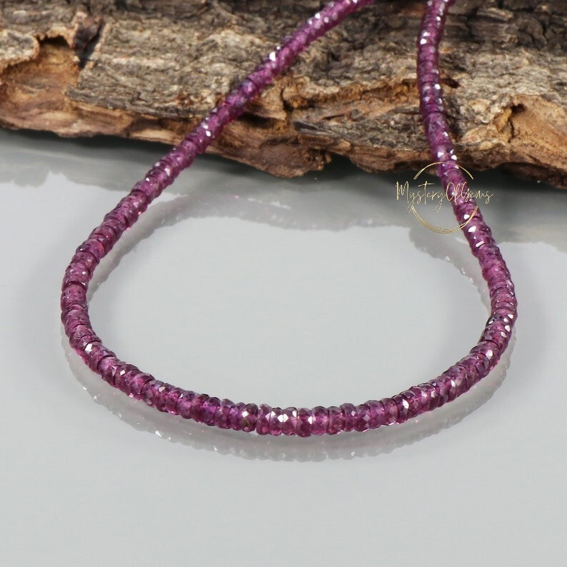 Natural Red Garnet Faceted Rondelle Gemstone Beaded Handmade Women Necklace 24″
