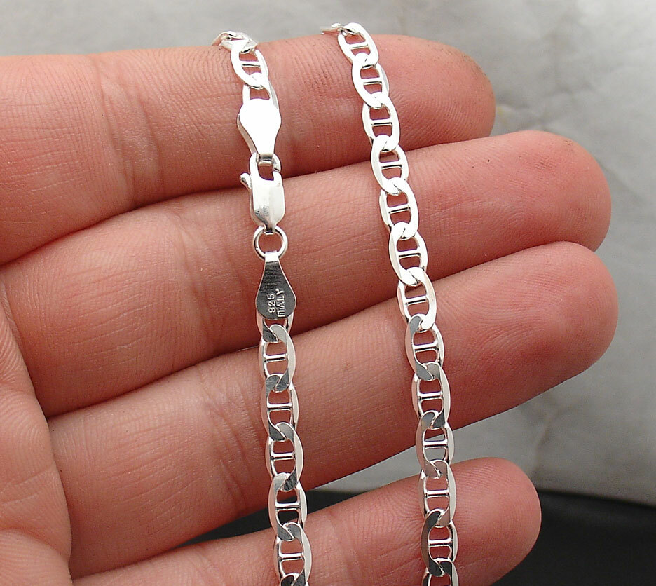 4.2mm Mens Solid Mariner Link Chain Necklace Real 925 Sterling Silver