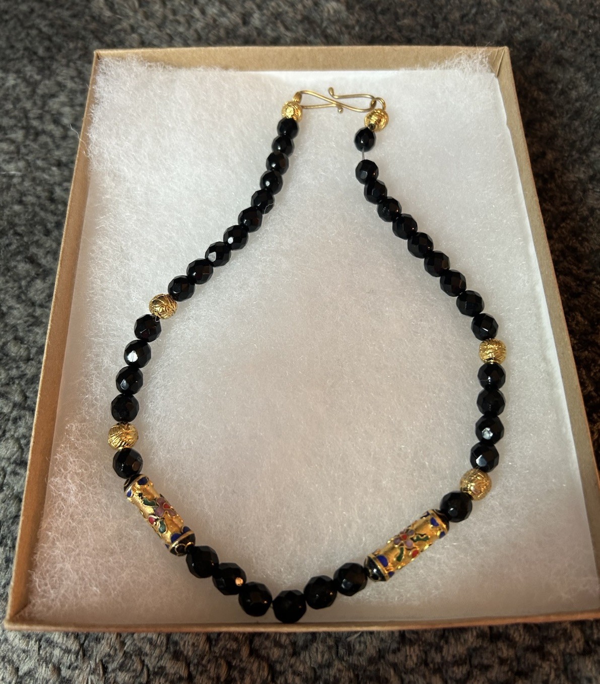 Black Gold Beaded Choker Necklace Round Beads Ball Chain Toggle Clasp