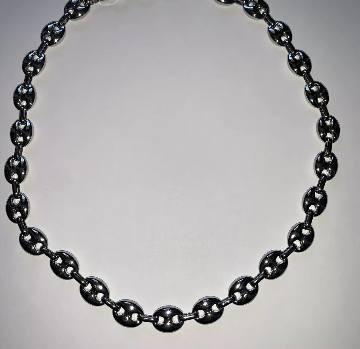 14k White gold Plated Puffy Puffed Anchor Mariner Link Chain Necklace 1cm thick