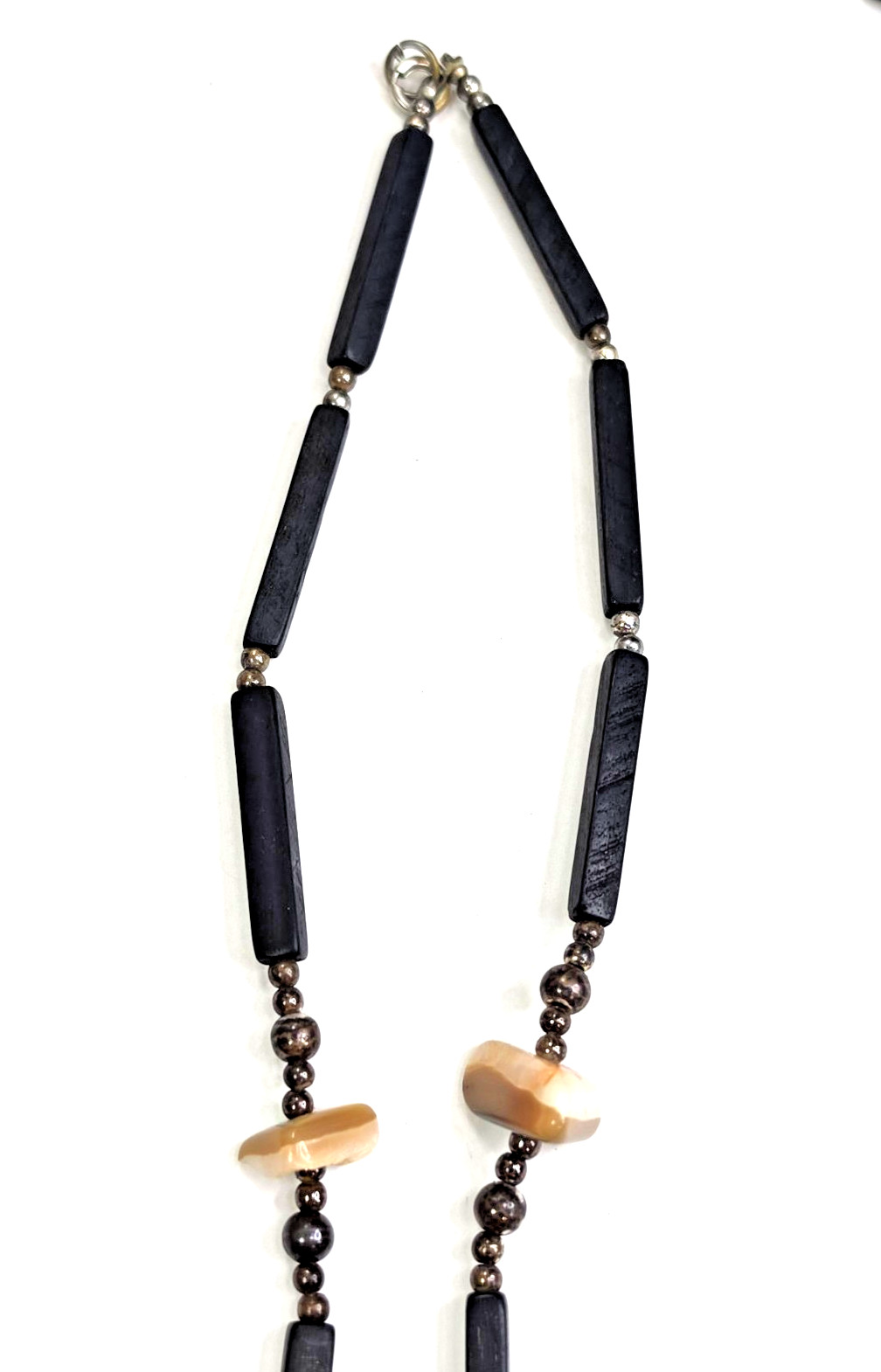 Handcrafted Beaded Necklace w/ Abalone Shell Freeform Pendant, Lobster Clasp