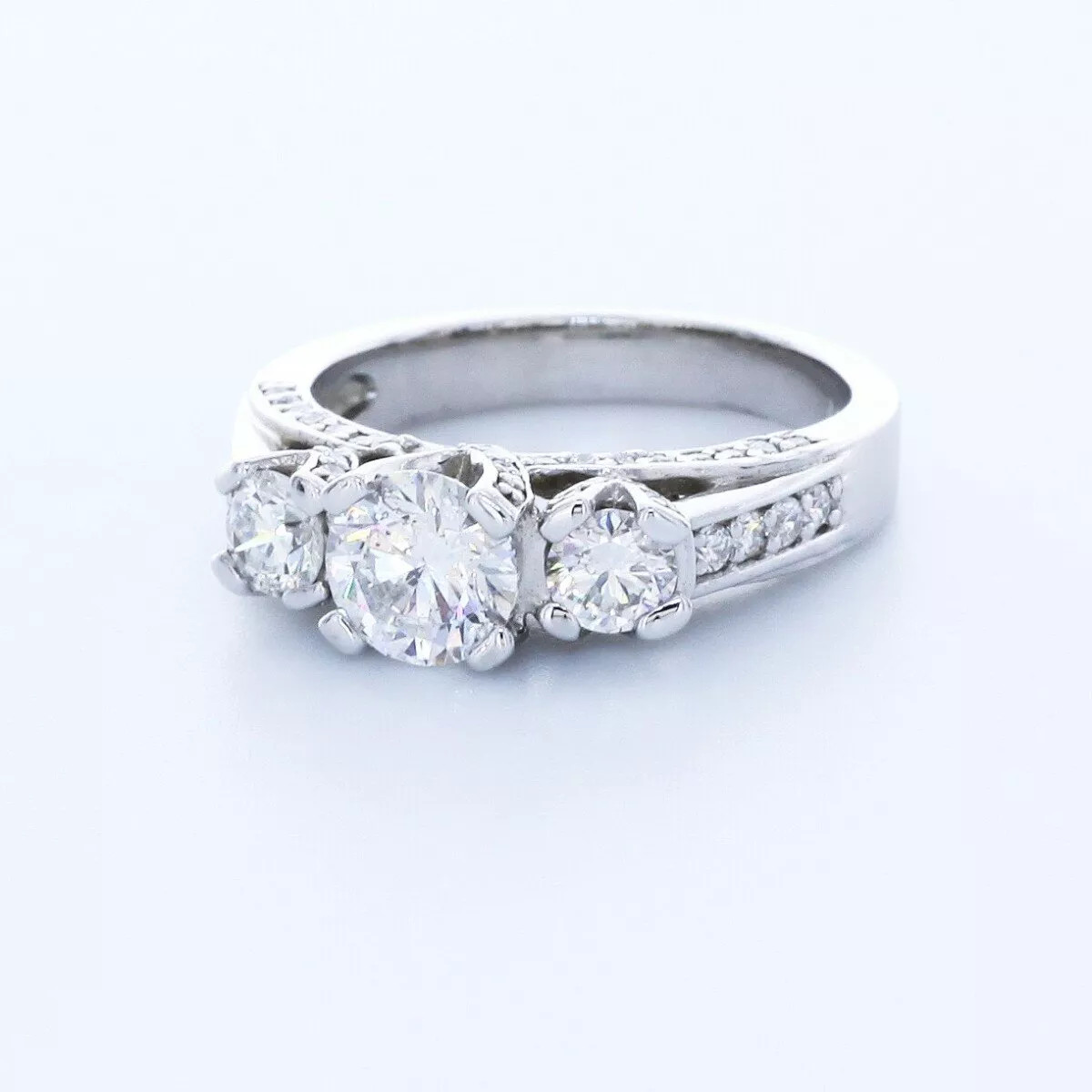 Solid 14K Gold 3-Stone Engagement Ring 2.35 Carat Round Lab-Grown Diamond E SI1