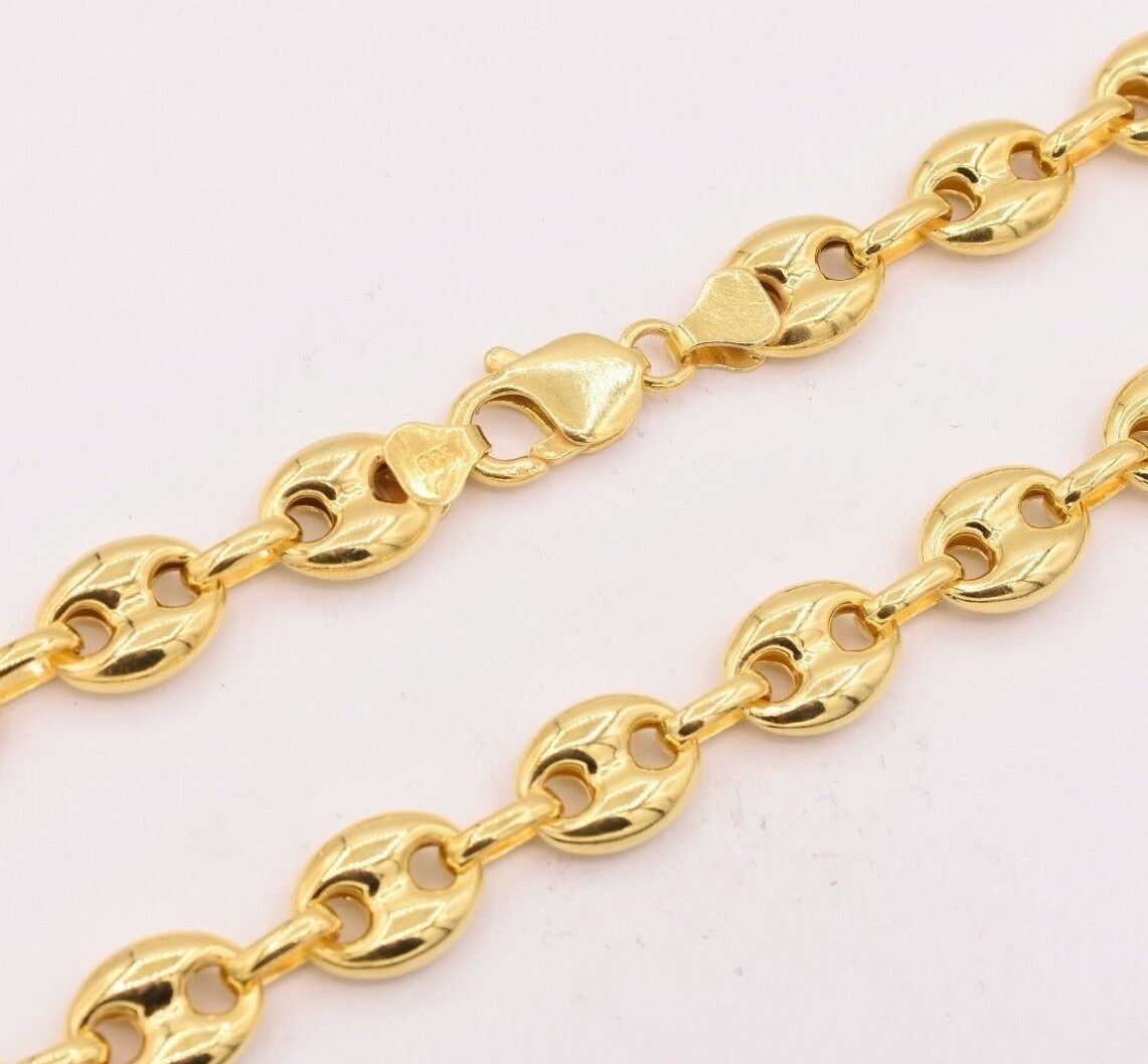 11mm Puffed Mariner Anchor Link Chain Necklace 14K Yellow Gold-Plated Silver 925