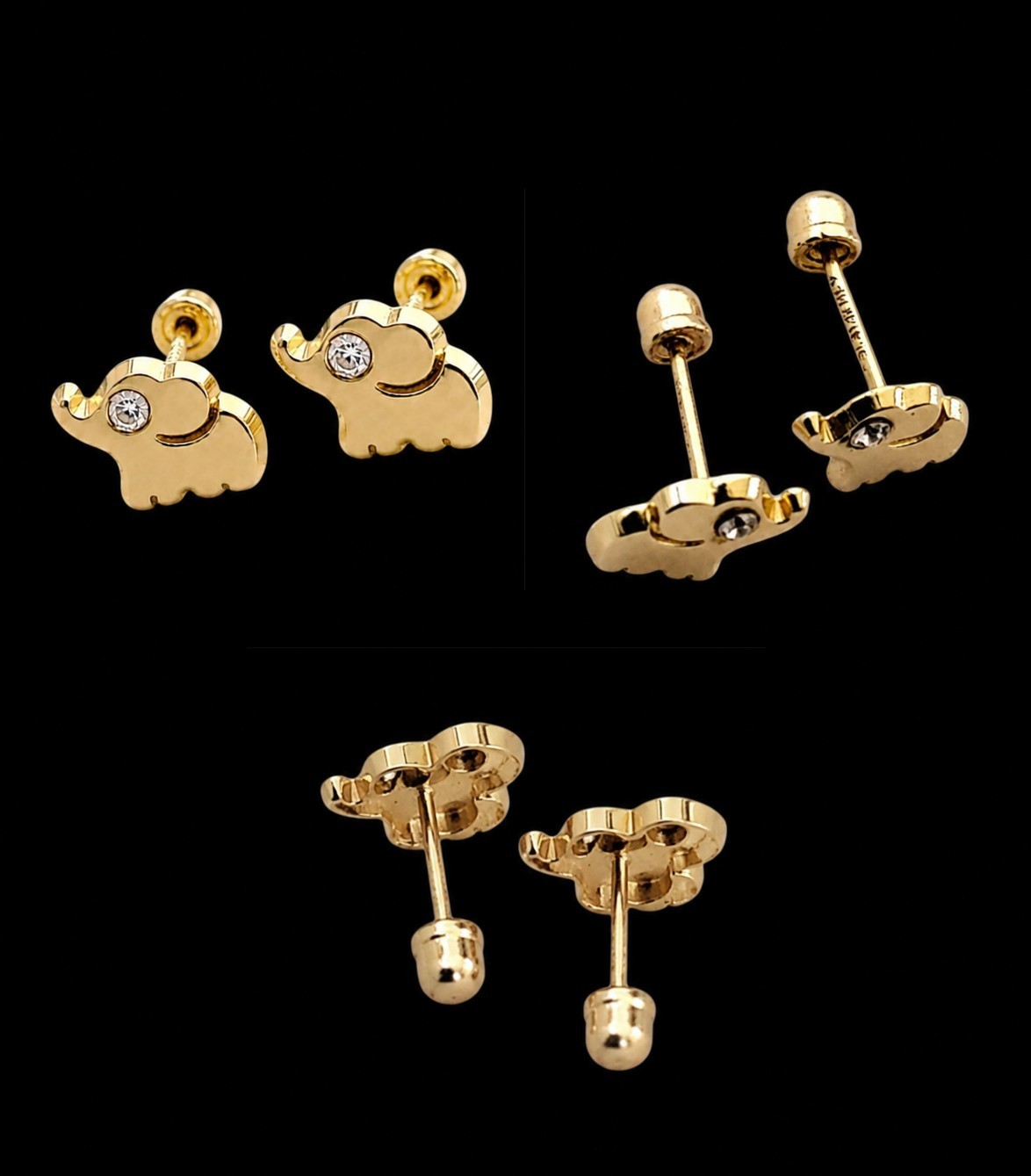 10K Solid Gold Lucky Elephant Cartilage Earring 6.5mm CZ eye Stud