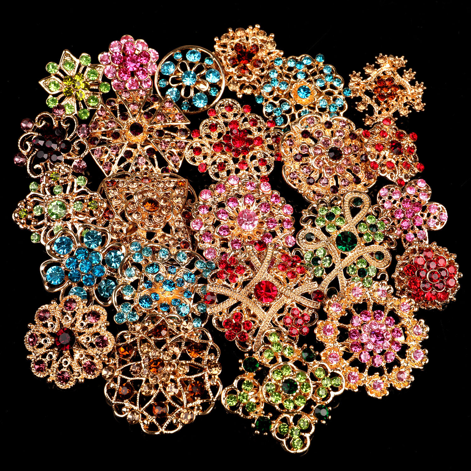 24pc Brooch Lot Mixed Alloy Rhinestone Pearl Pin Wedding Crystal Bouquet DIY Kit