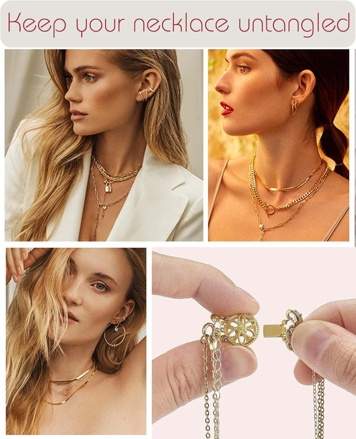 Necklace Layering Clasps Separator for Women 14k Gold & Silver Tangle Free Safet